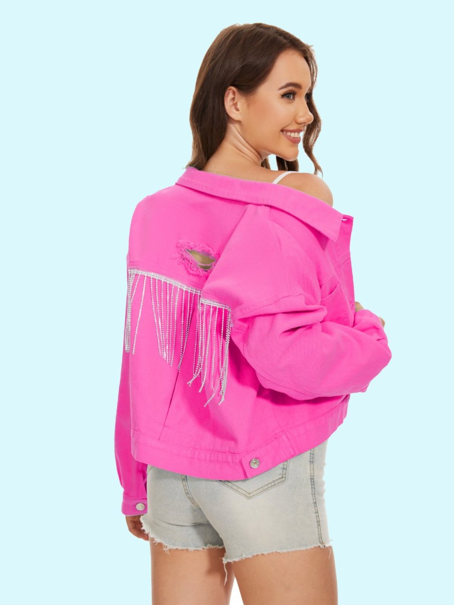 Distressed Distressed Button Up Denim Jacket - Outerwear