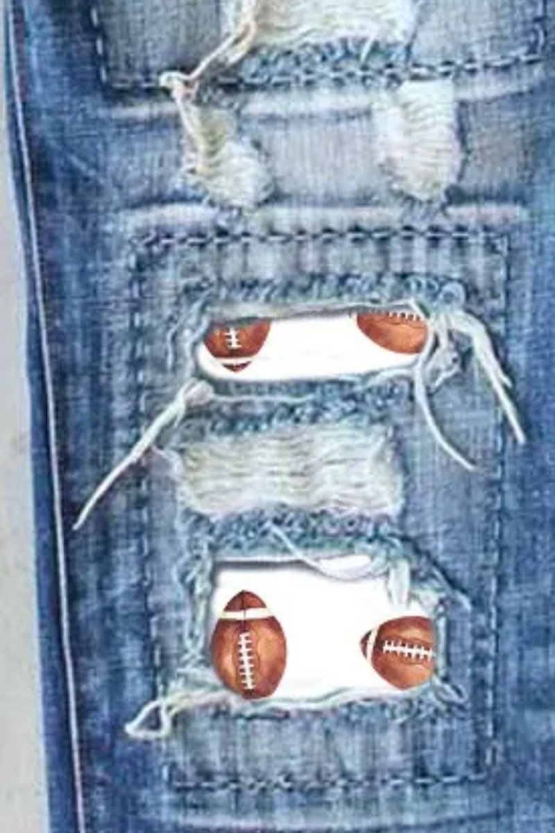 Distressed Football Straight Jeans - Bottoms