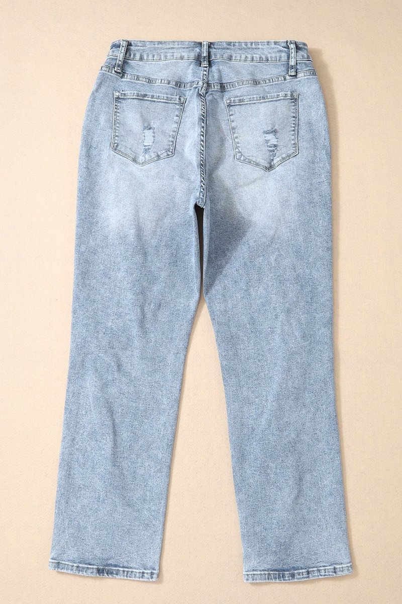 Distressed High Waist Jeans - Bottoms