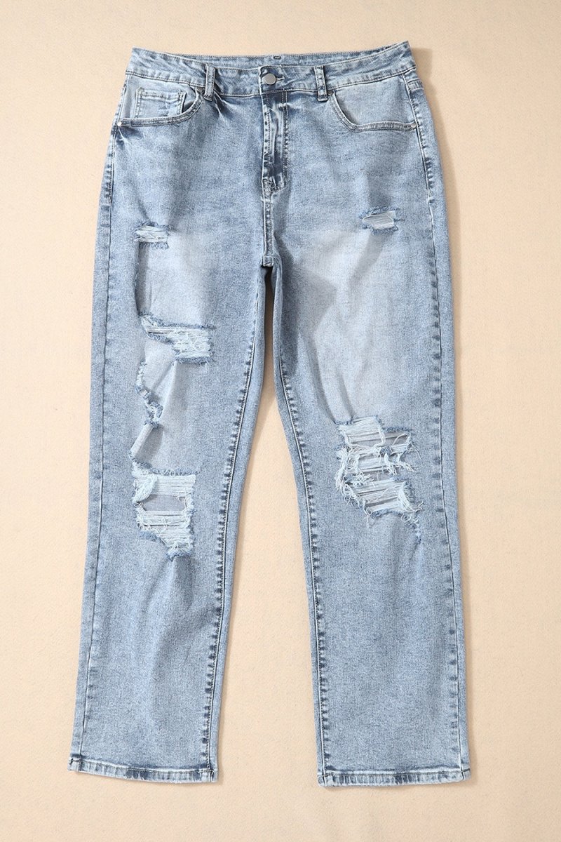 Distressed High Waist Jeans - Bottoms