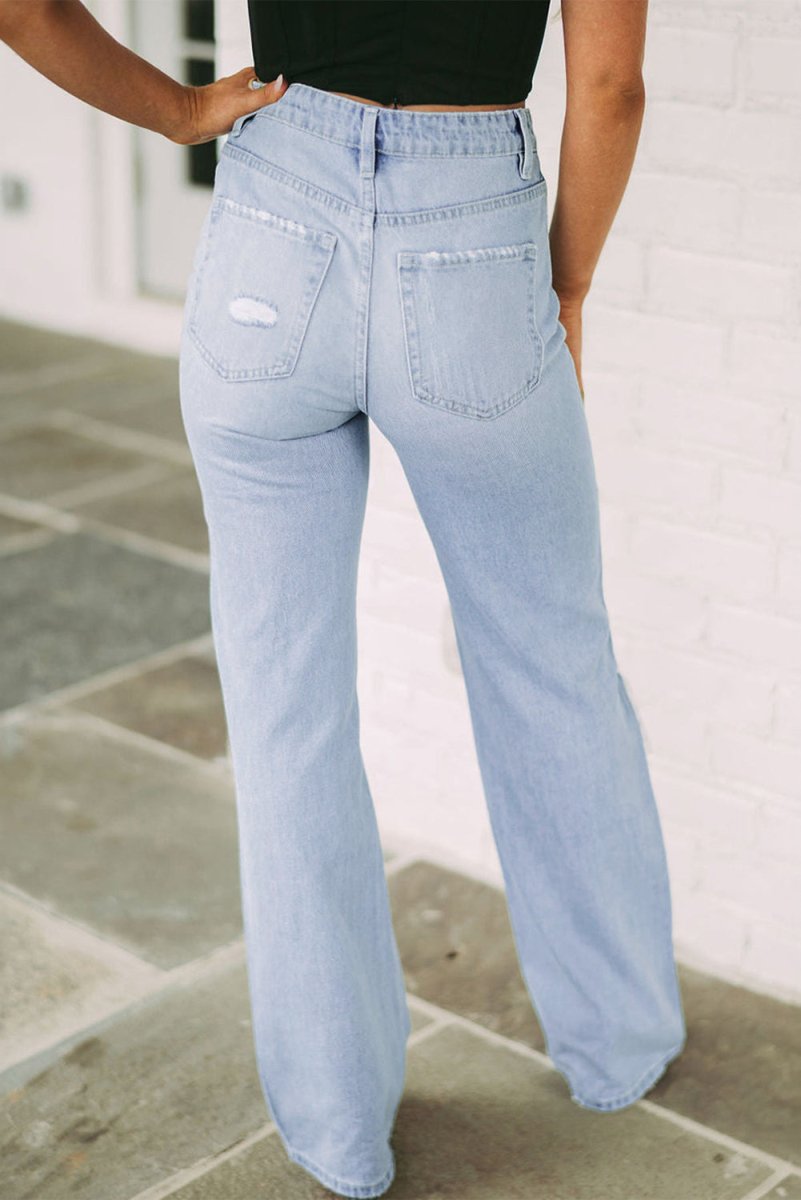 Distressed High Waist Jeans - Bottoms