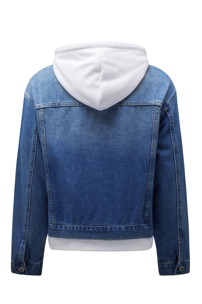 Distressed Hooded Denim Jacket - Outerwear