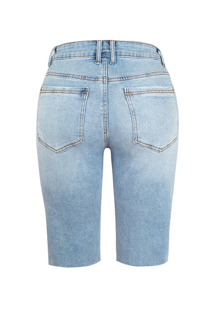 Distressed Pocketed Denim Shorts - Bottoms