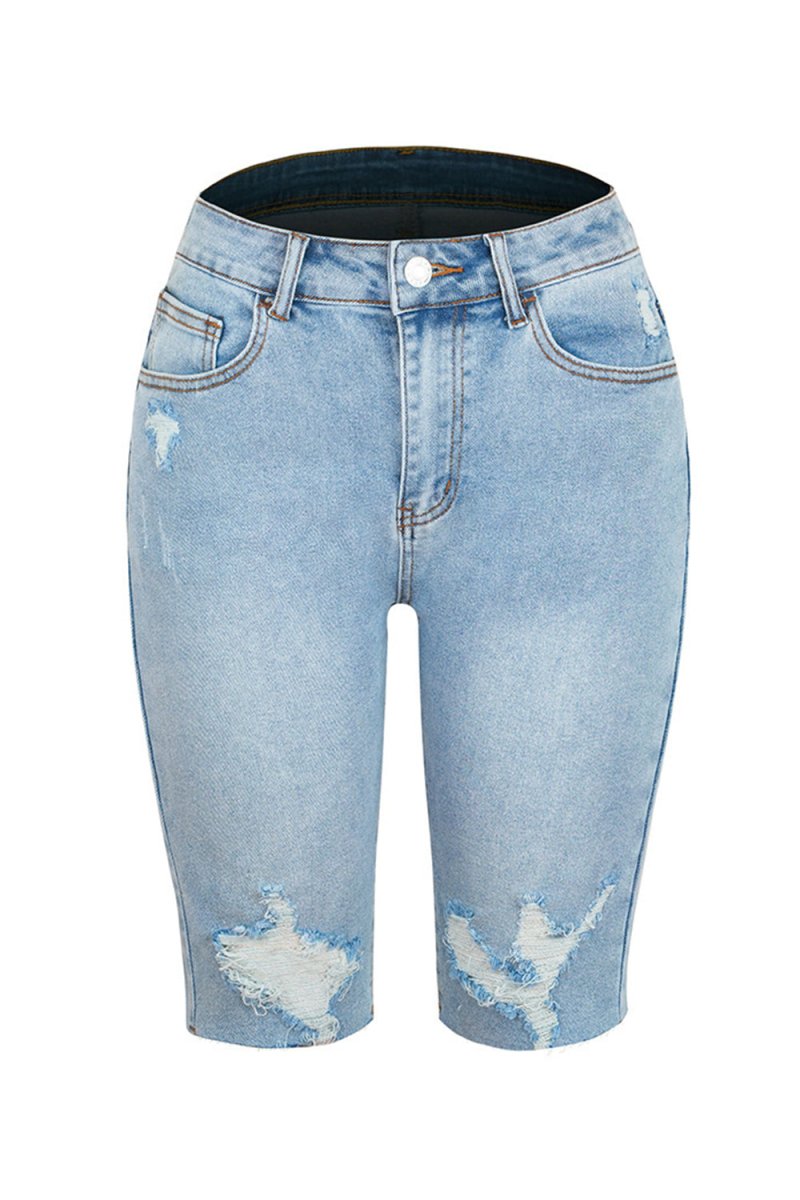 Distressed Pocketed Denim Shorts - Bottoms