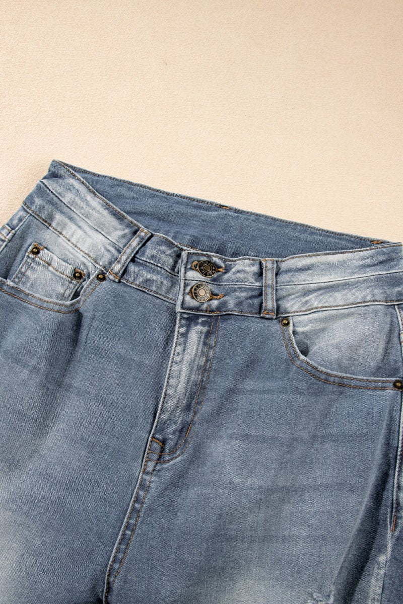Distressed Raw Hem Bootcut Jeans - Bottoms