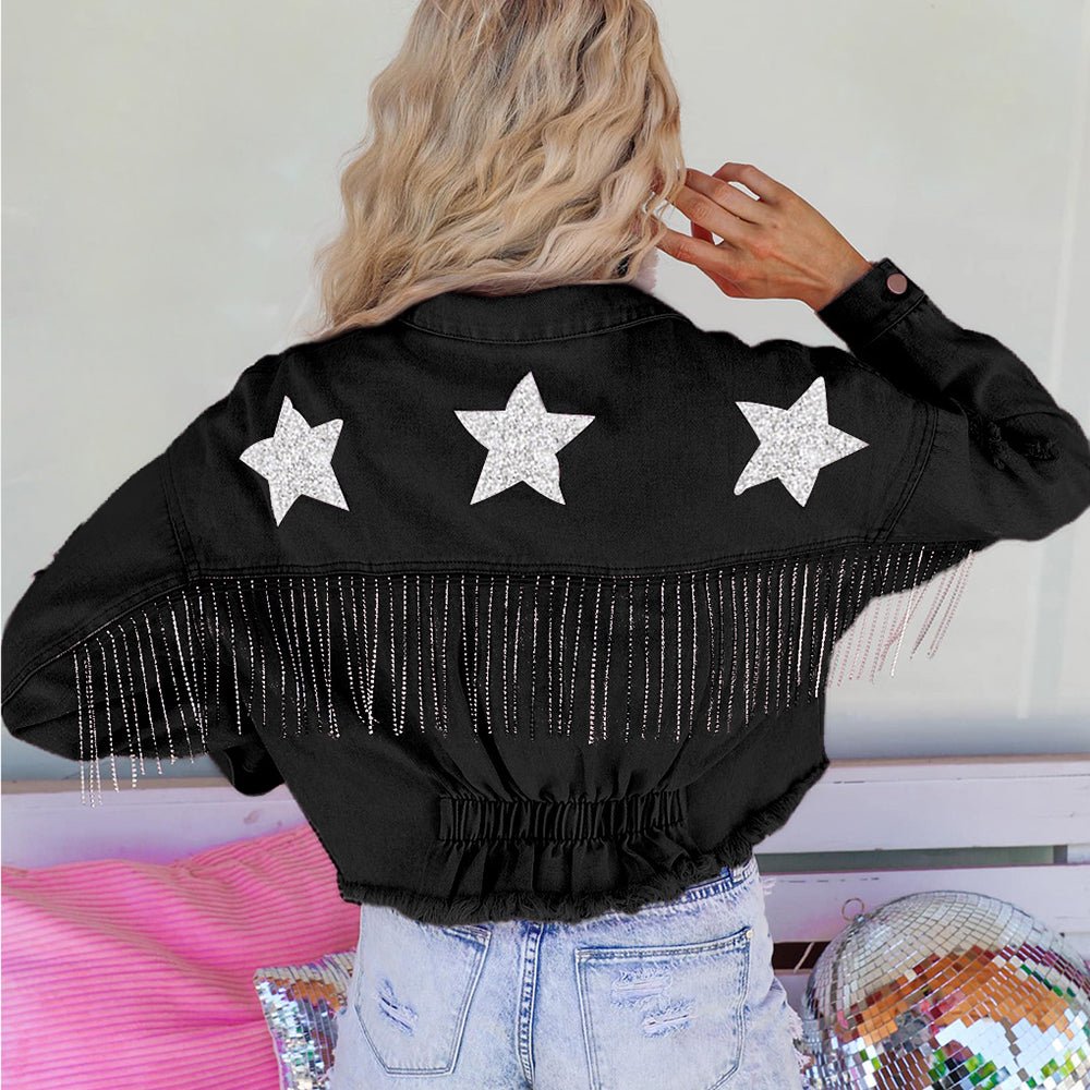 Distressed Raw Hem Dropped Shoulder Denim Jacket - Outerwear
