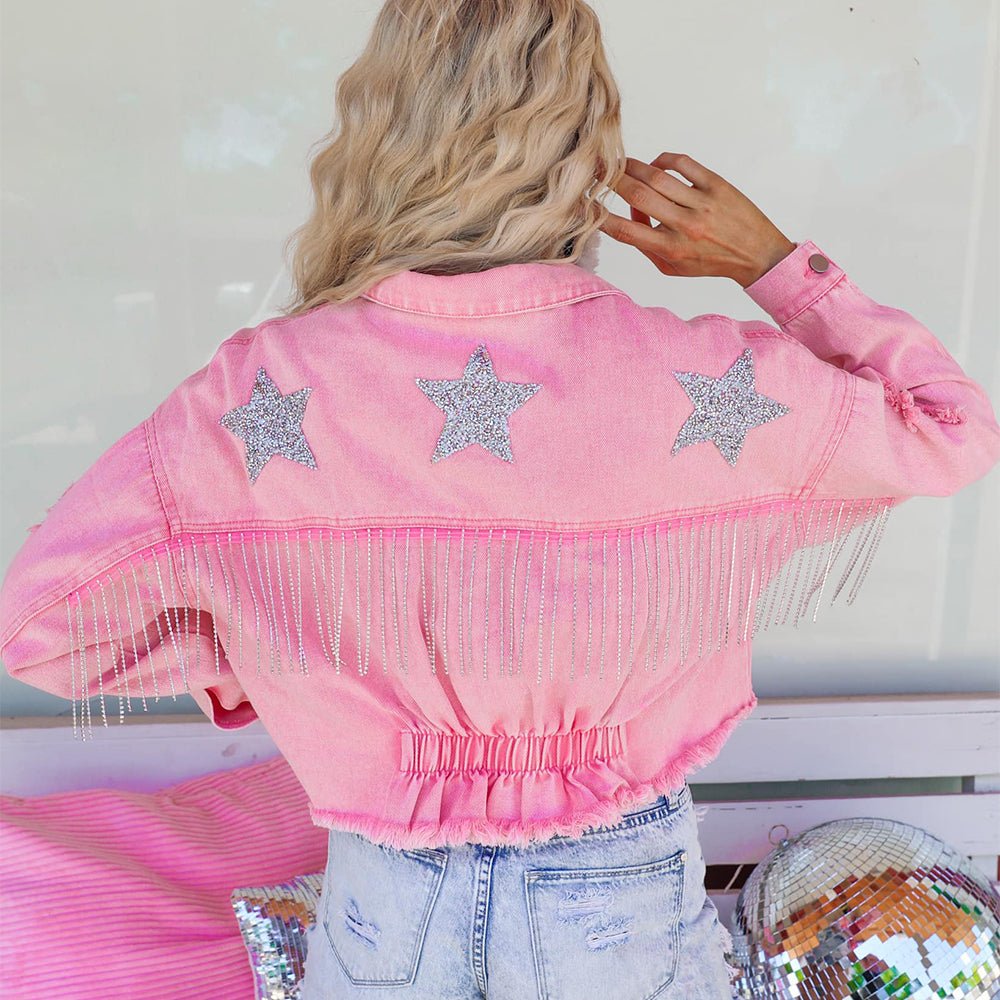 Distressed Raw Hem Dropped Shoulder Denim Jacket - Outerwear