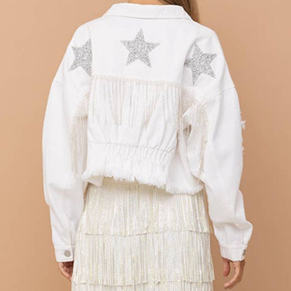 Distressed Raw Hem Dropped Shoulder Denim Jacket - Outerwear