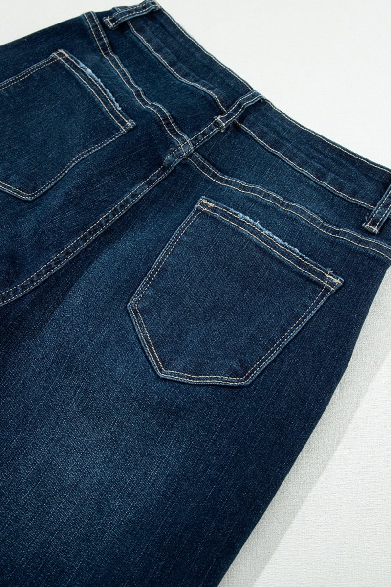Distressed Wide Leg Jeans with Pockets - Bottoms