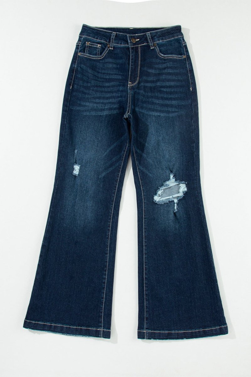 Distressed Wide Leg Jeans with Pockets - Bottoms