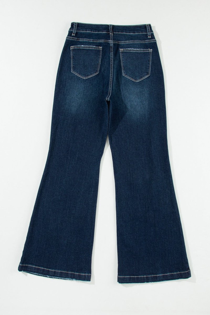 Distressed Wide Leg Jeans with Pockets - Bottoms