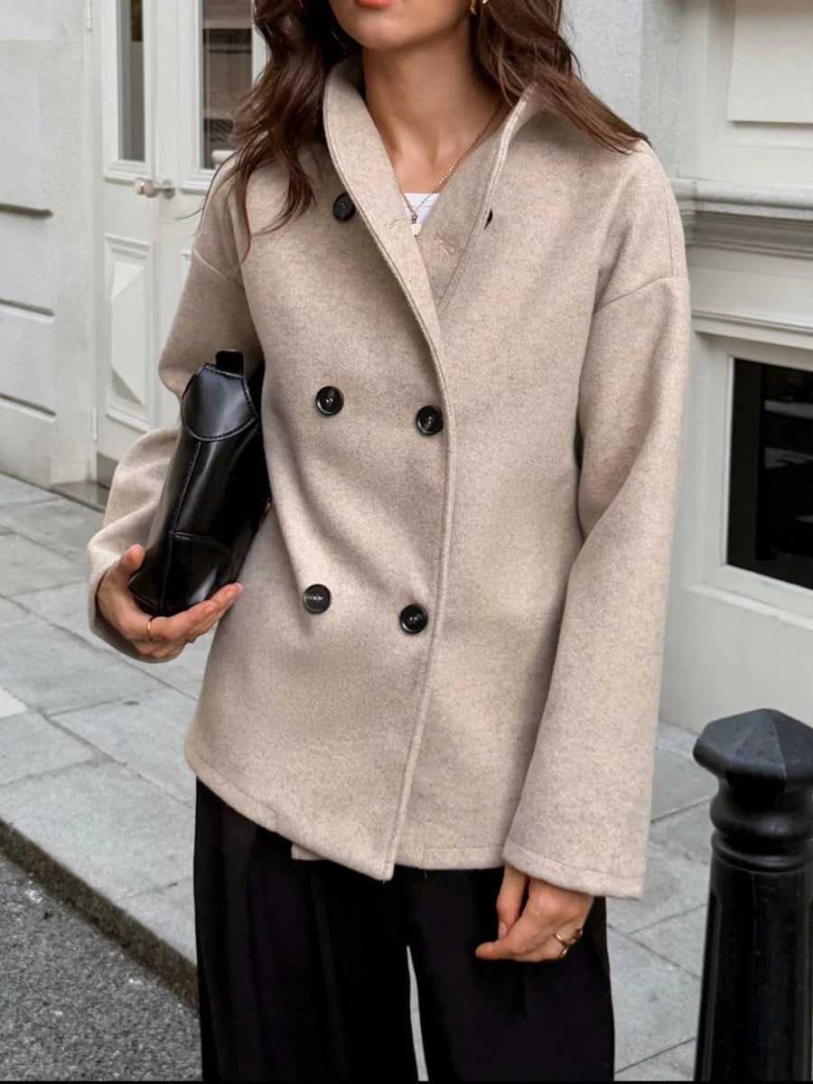 Double - Breasted Dropped Shoulder Jacket - 