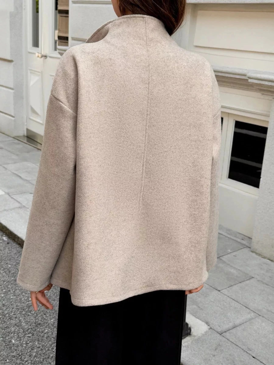 Double - Breasted Dropped Shoulder Jacket - 