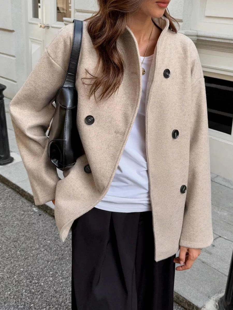 Double - Breasted Dropped Shoulder Jacket - 
