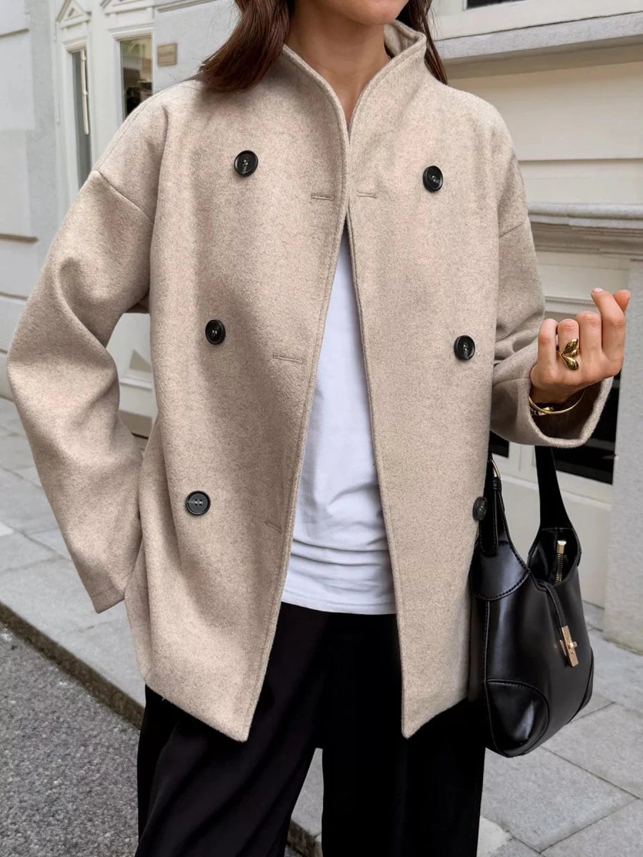 Double - Breasted Dropped Shoulder Jacket - 