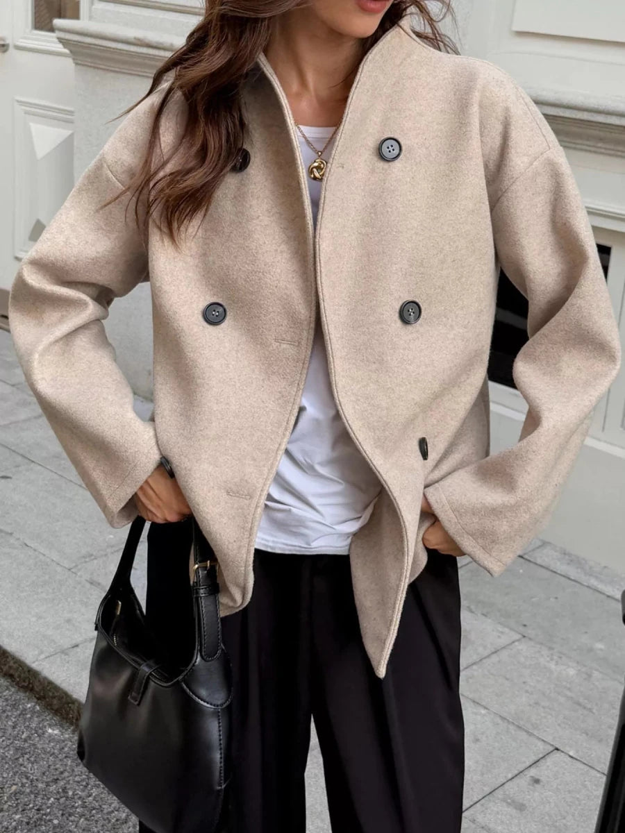 Double - Breasted Dropped Shoulder Jacket - 