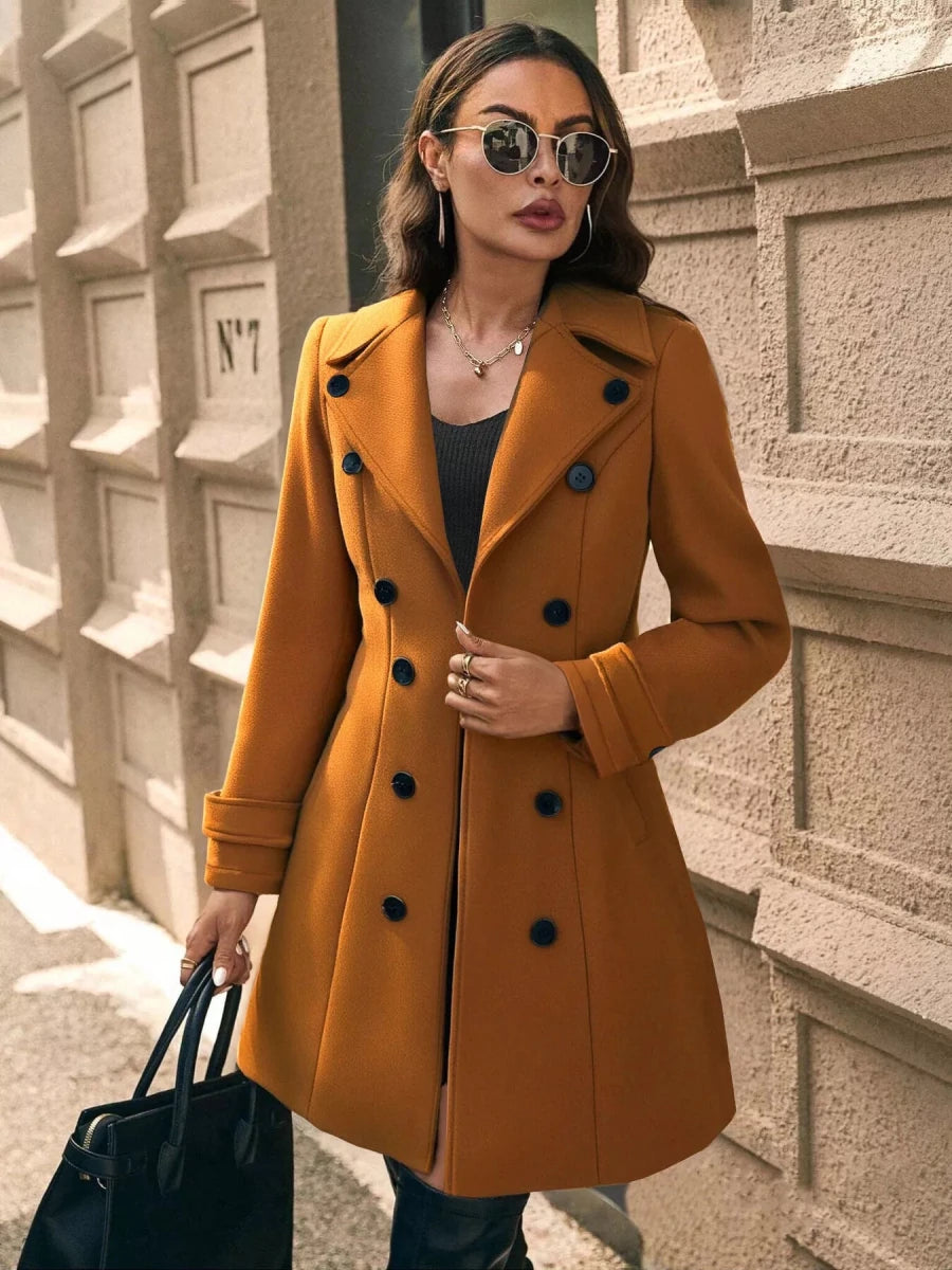 Double - Breasted Wool Blend Overcoat - 