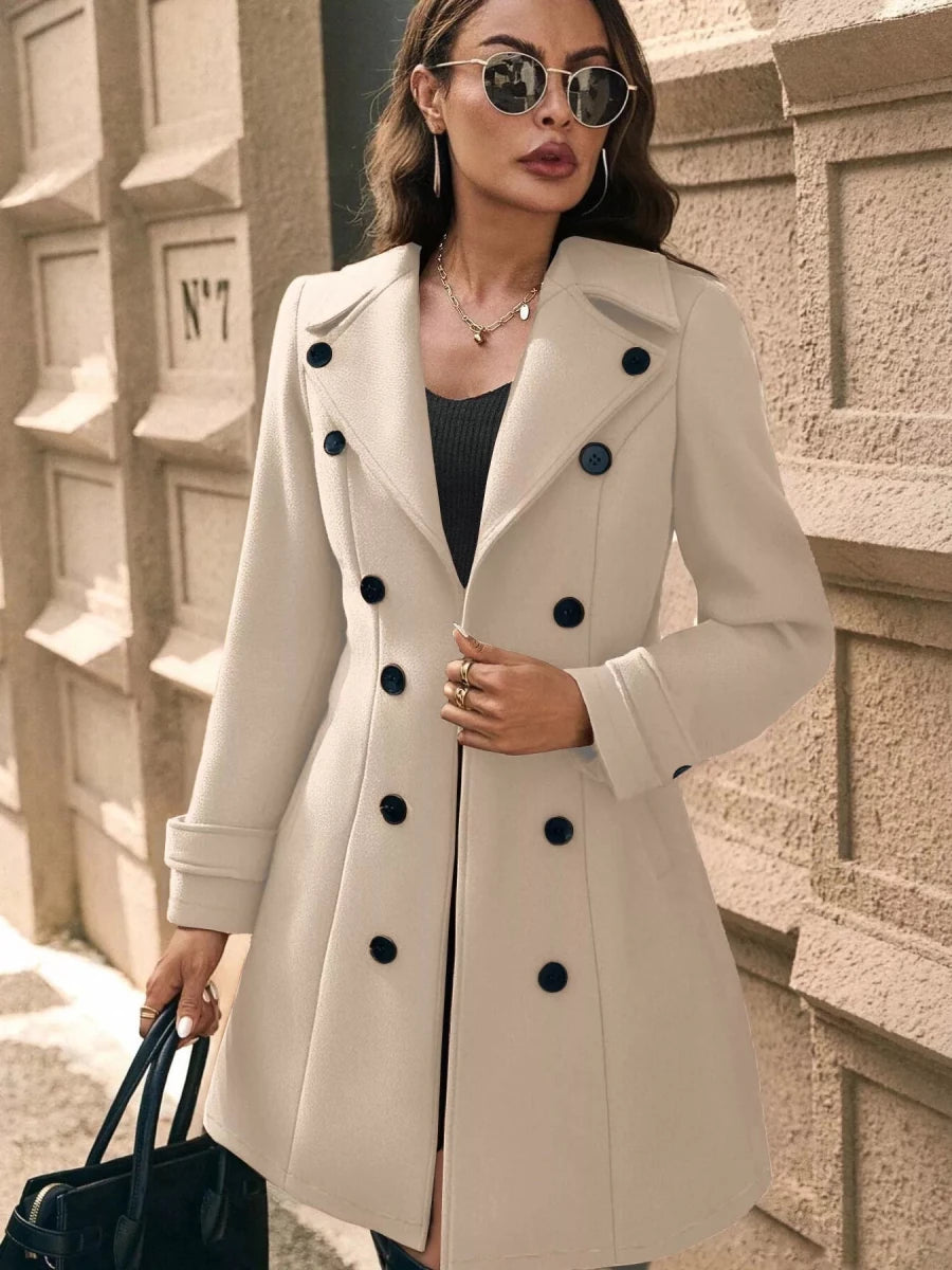 Double - Breasted Wool Blend Overcoat - 