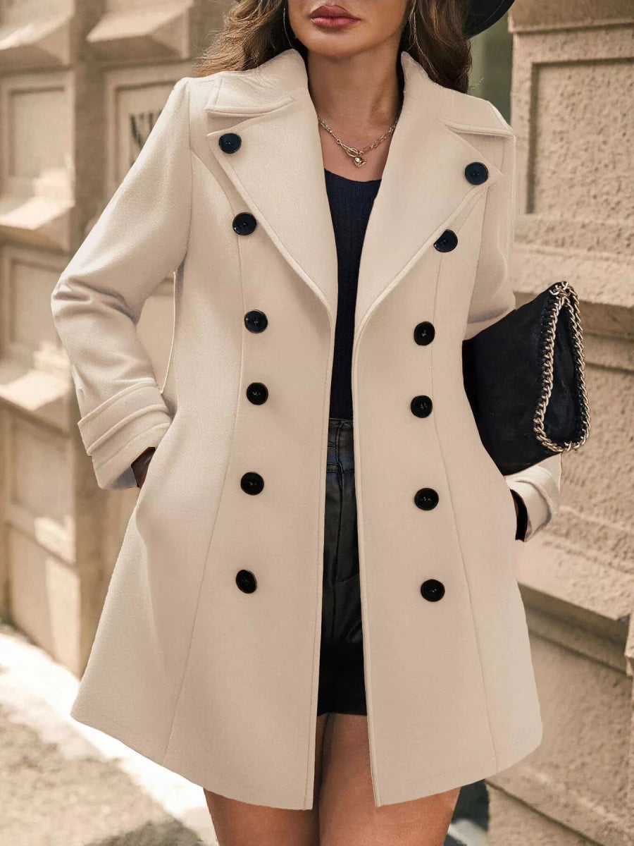 Double - Breasted Wool Blend Overcoat - 
