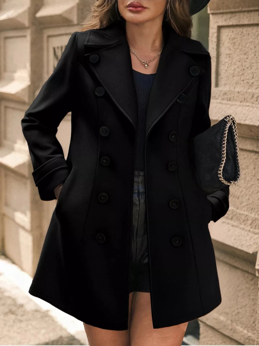Double - Breasted Wool Blend Overcoat - 