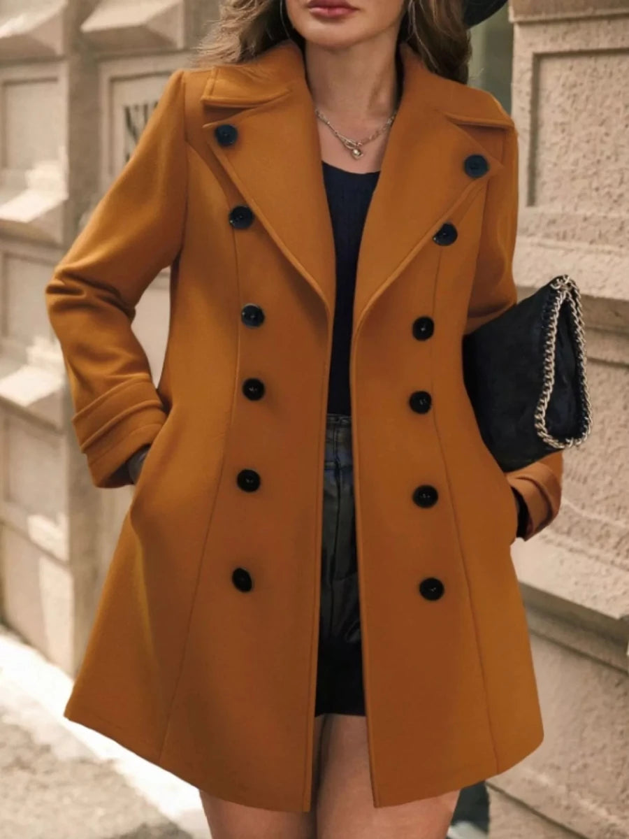 Double - Breasted Wool Blend Overcoat - 