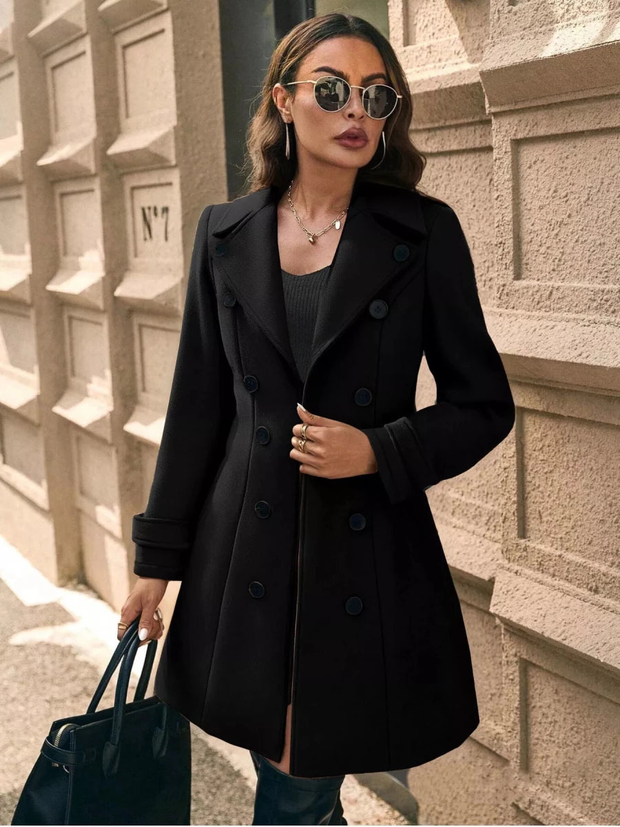 Double - Breasted Wool Blend Overcoat - 