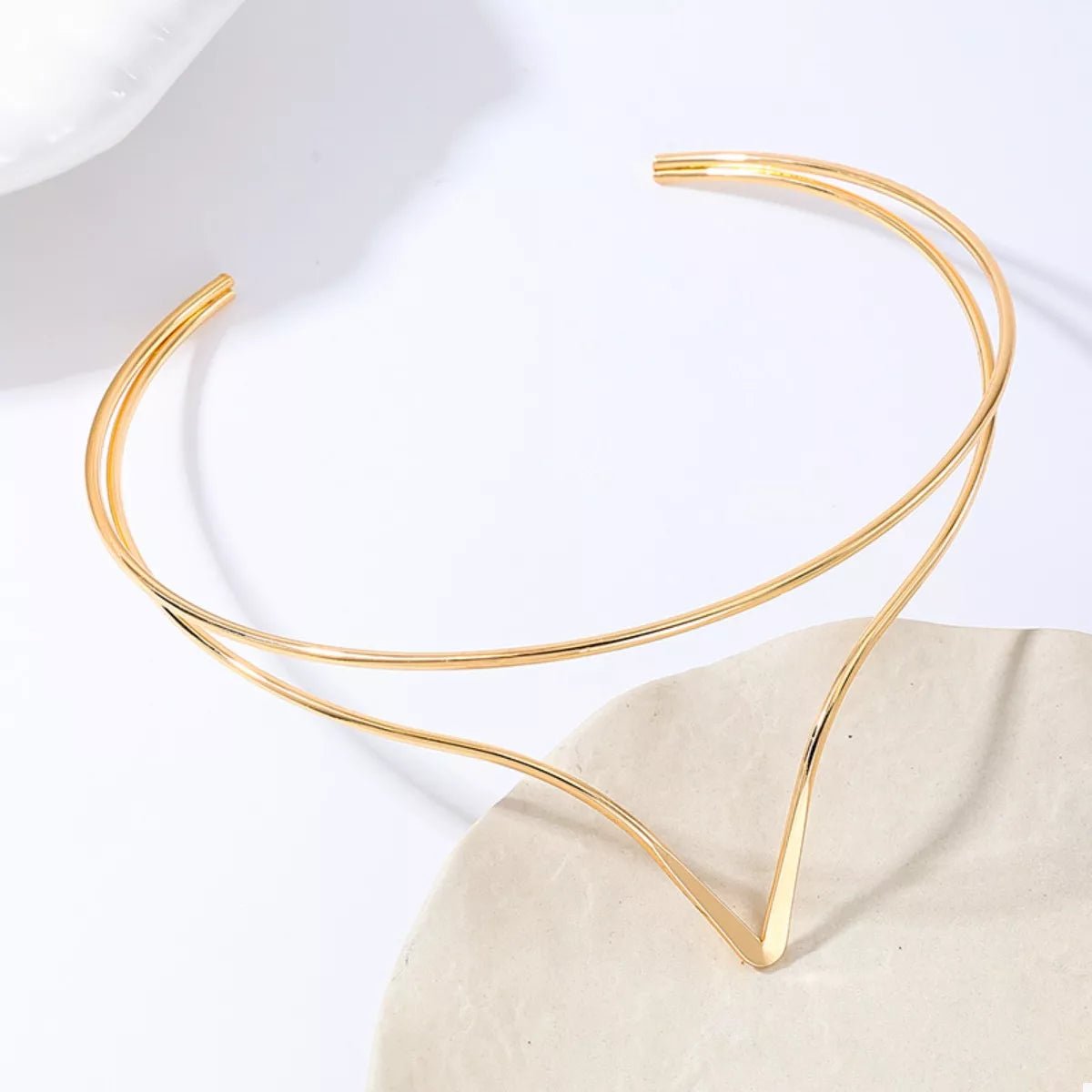 Double Layer V - Neck Choker Necklace - 