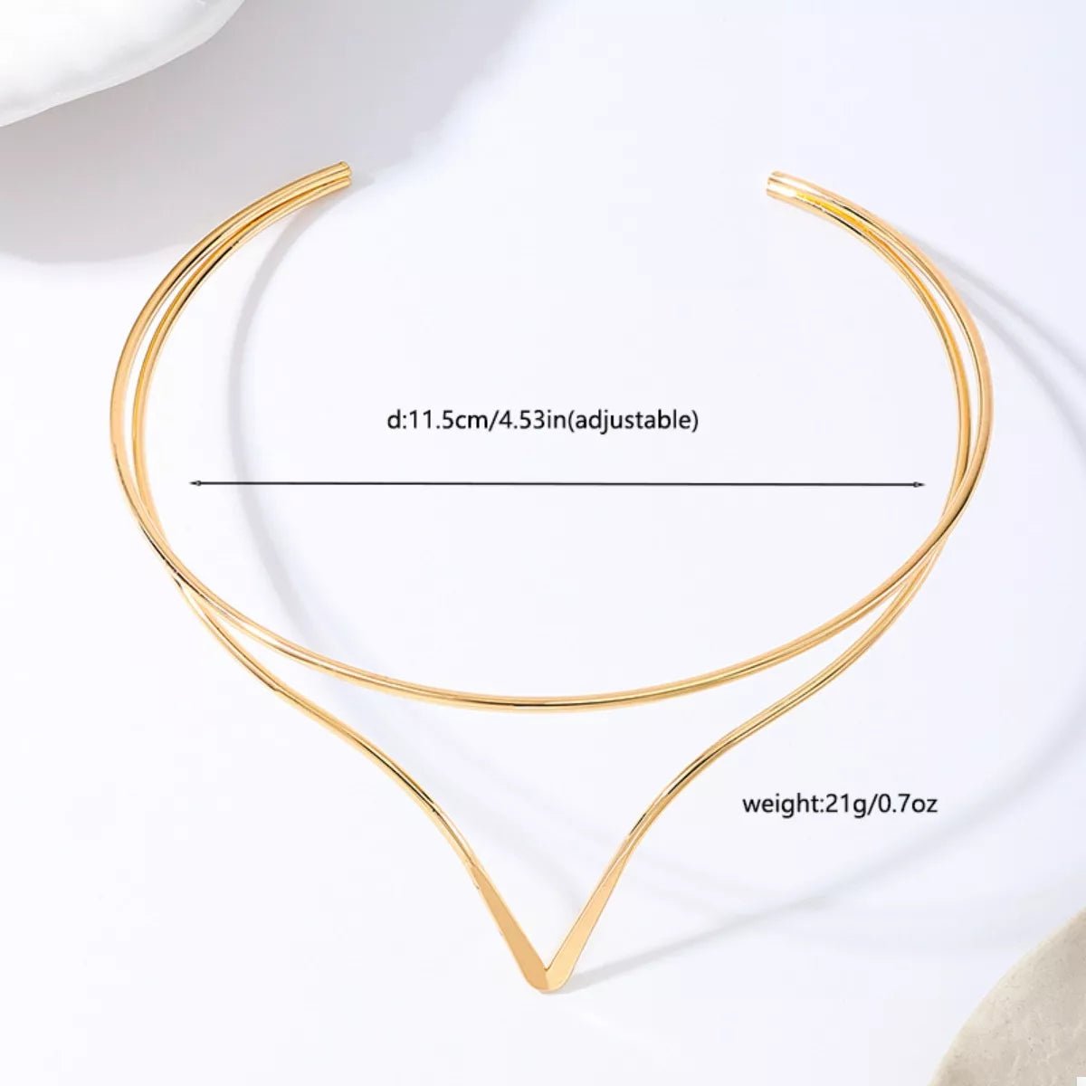 Double Layer V - Neck Choker Necklace - 