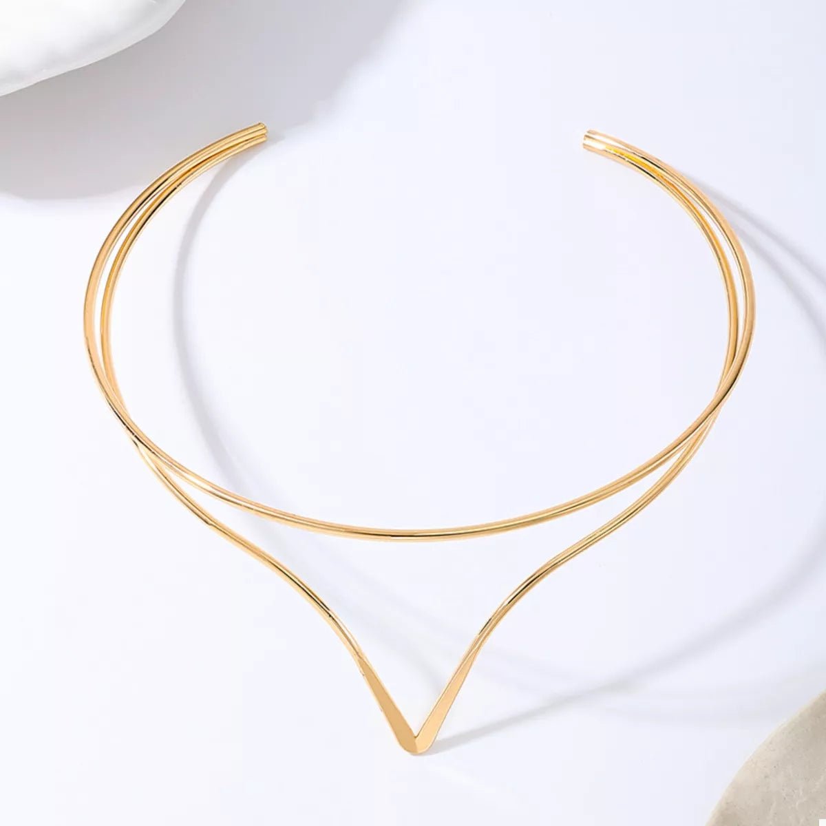 Double Layer V - Neck Choker Necklace - 