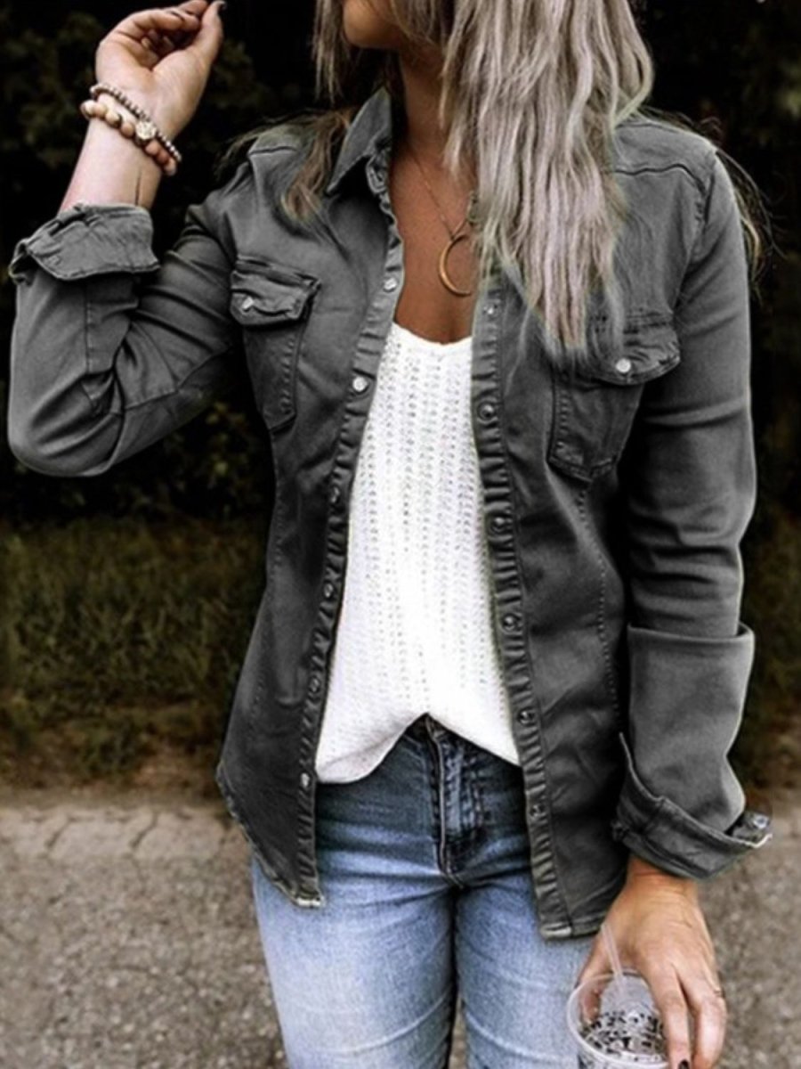Double Take Full Size Snap Down Long Sleeve Shacket - Outerwear