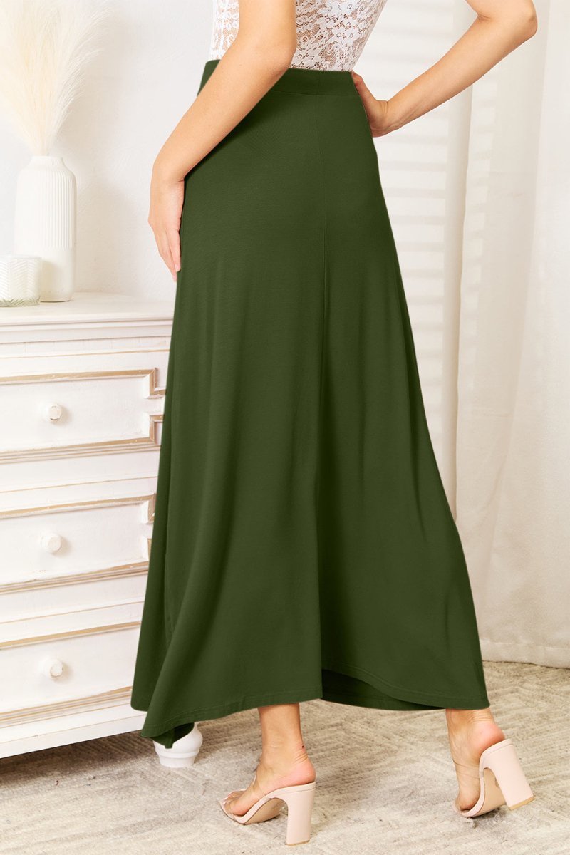 Double Take Full Size Soft Rayon Drawstring Waist Maxi Skirt - Bottoms