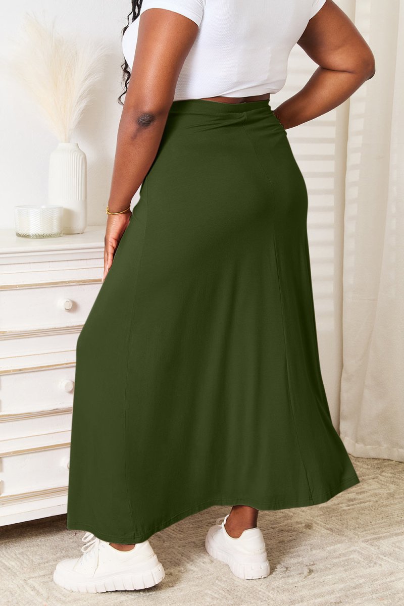 Double Take Full Size Soft Rayon Drawstring Waist Maxi Skirt - Bottoms