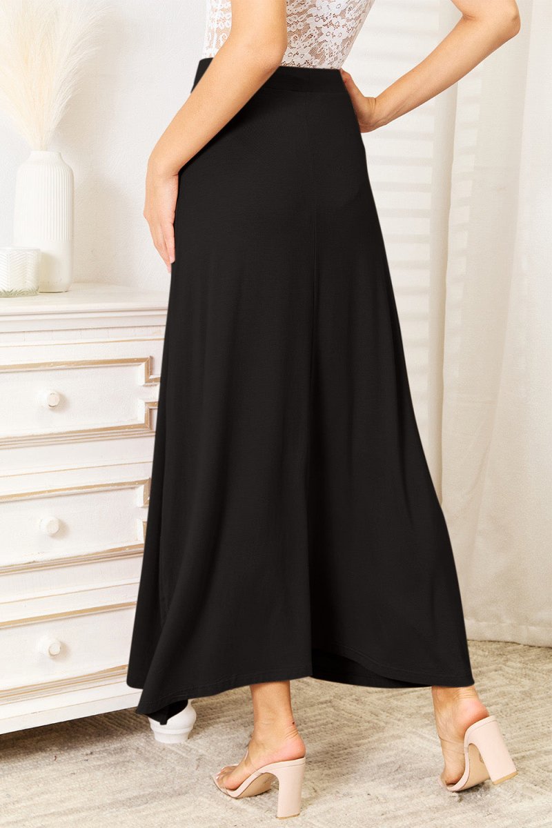 Double Take Full Size Soft Rayon Drawstring Waist Maxi Skirt - Bottoms