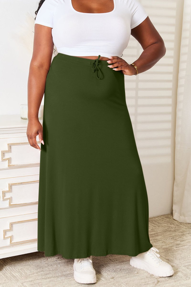 Double Take Full Size Soft Rayon Drawstring Waist Maxi Skirt - Bottoms