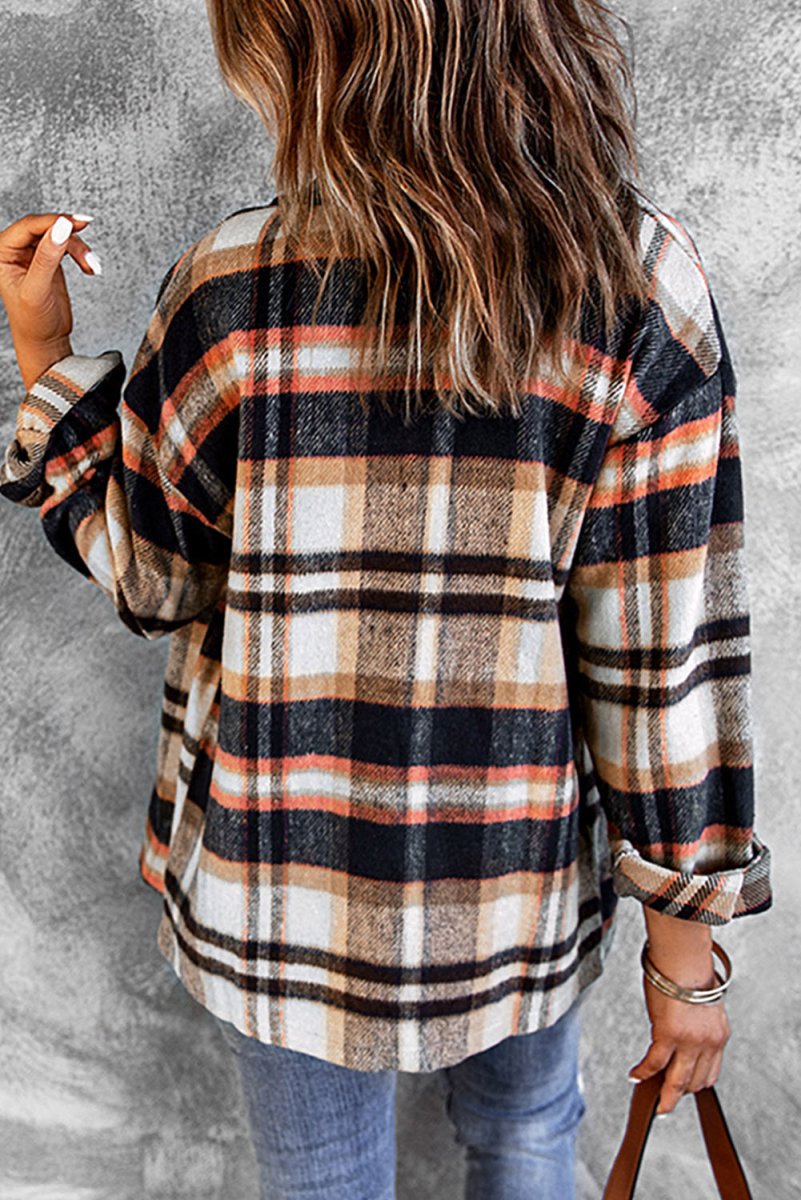 Double Take Plaid Button Front Shirt Jacket with Breast Pockets - Outerwear