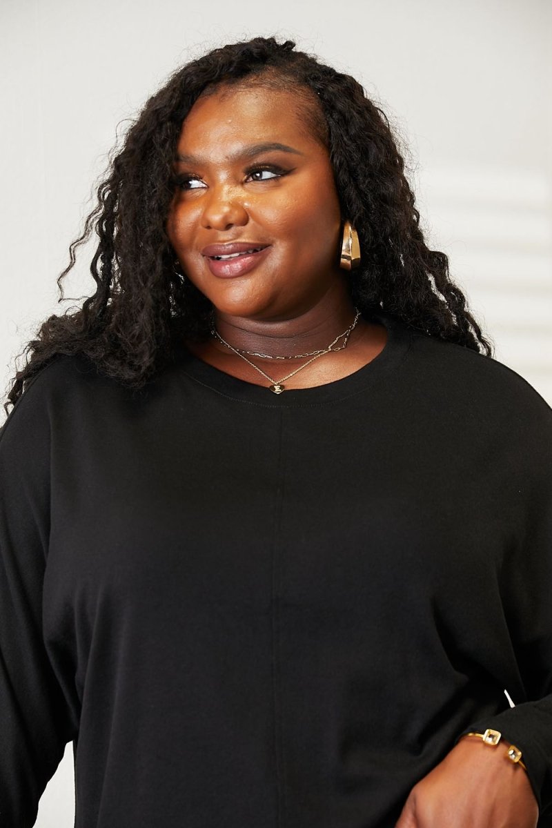 Double Take Seam Detail Round Neck Long Sleeve Top - Top