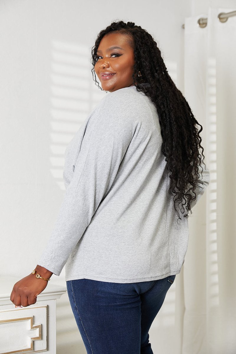 Double Take Seam Detail Round Neck Long Sleeve Top - Top