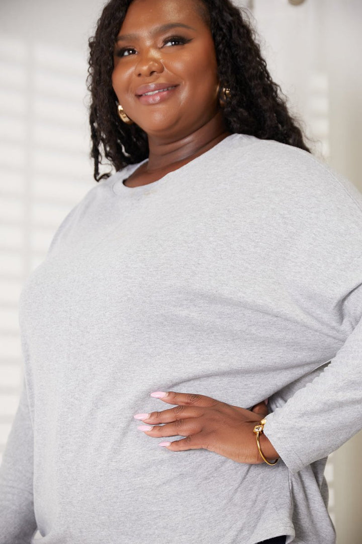 Double Take Seam Detail Round Neck Long Sleeve Top - Top