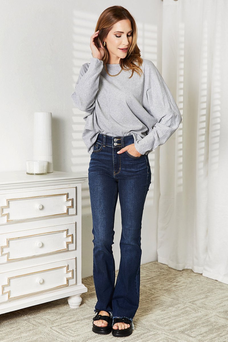 Double Take Seam Detail Round Neck Long Sleeve Top - Top
