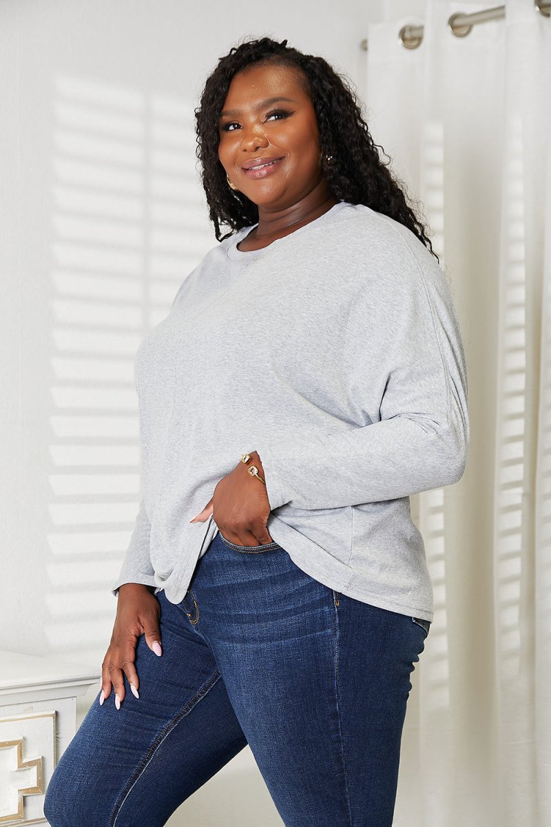 Double Take Seam Detail Round Neck Long Sleeve Top - Top