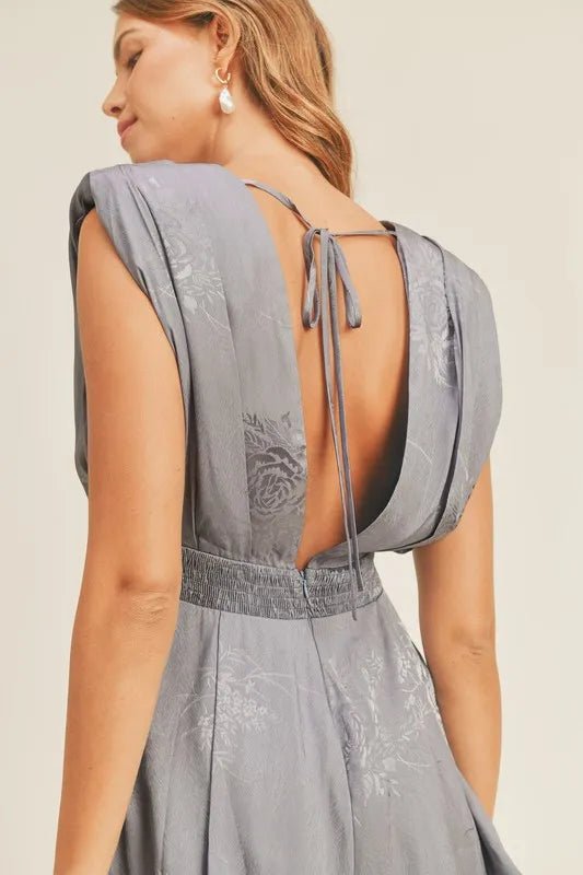 Draped Romper with Pleated Shoulder Detail - 