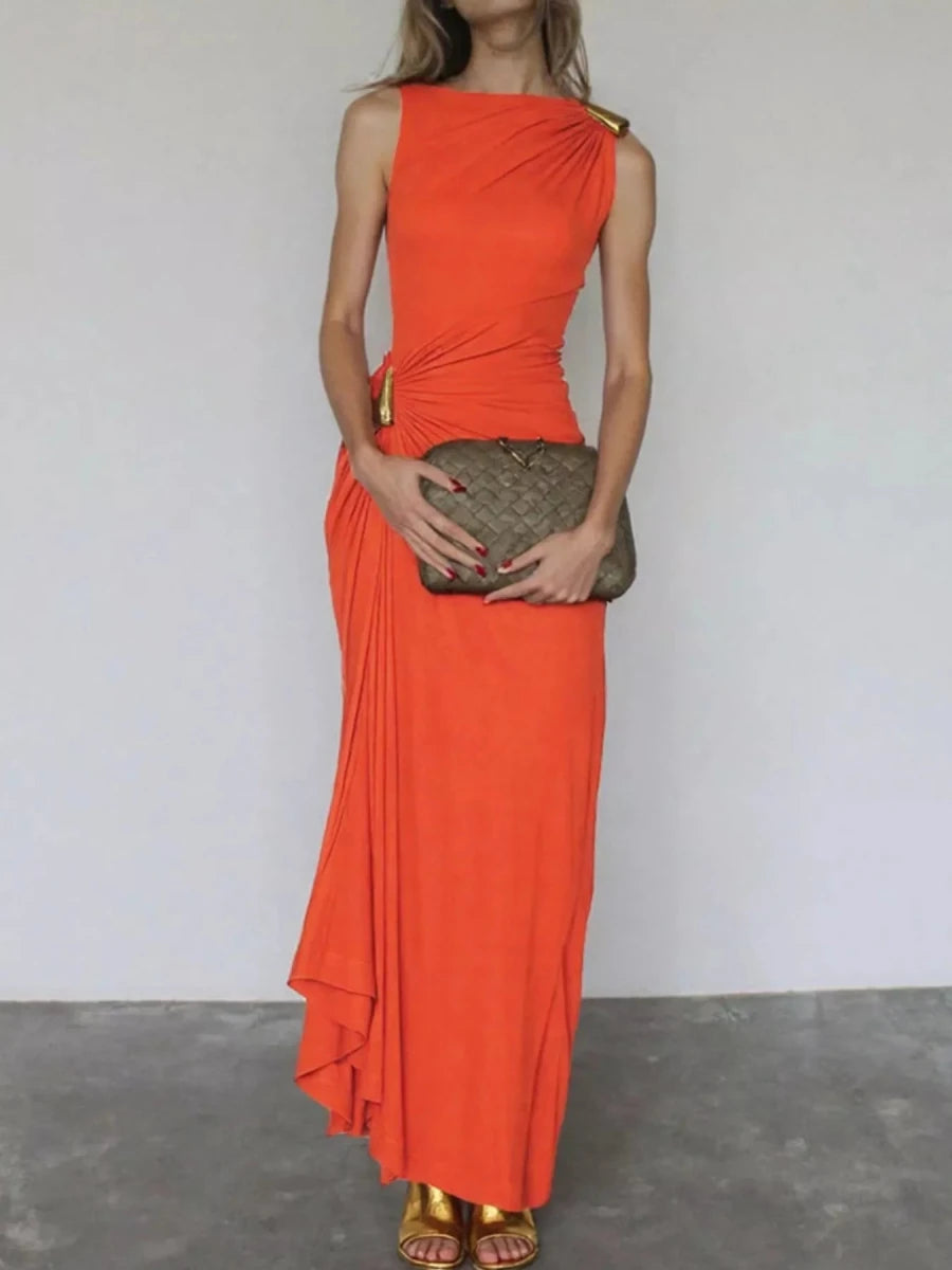 Draped Sleeveless Bodycon Maxi Dress - 