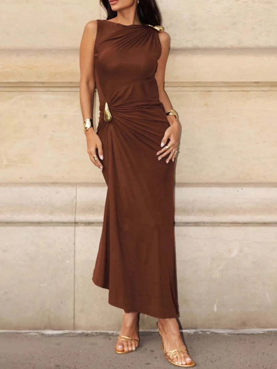 Draped Sleeveless Bodycon Maxi Dress - 