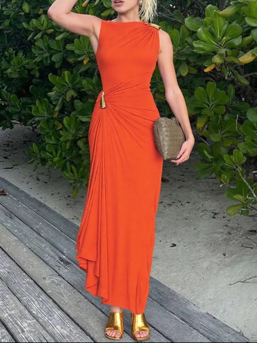 Draped Sleeveless Bodycon Maxi Dress - 
