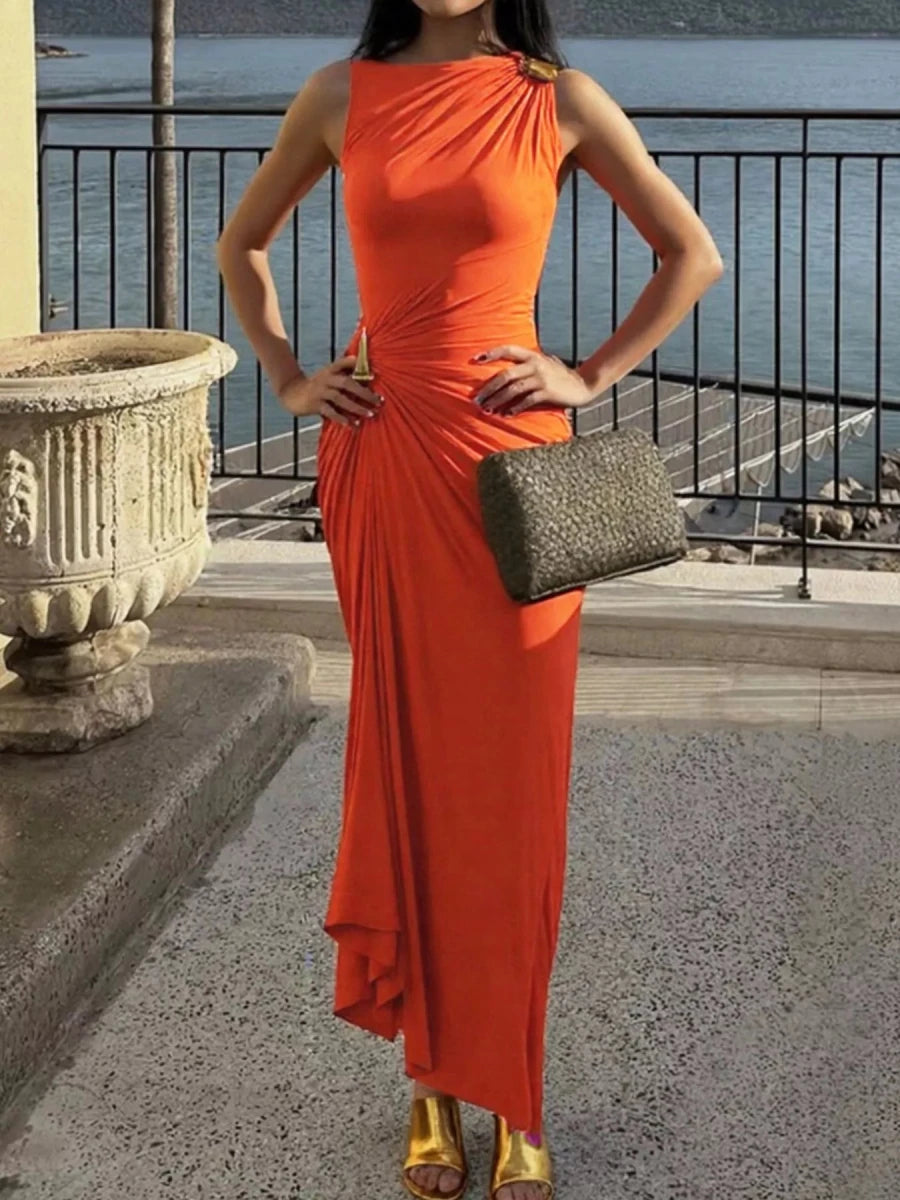 Draped Sleeveless Bodycon Maxi Dress - 