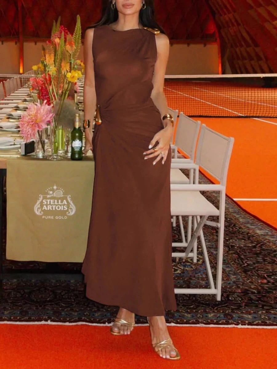 Draped Sleeveless Bodycon Maxi Dress - 