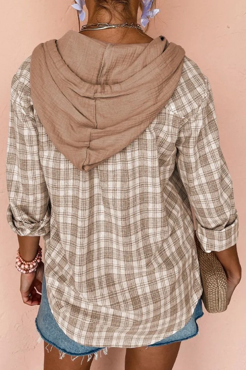 Drawstring Button Up Hooded Jacket - Outerwear