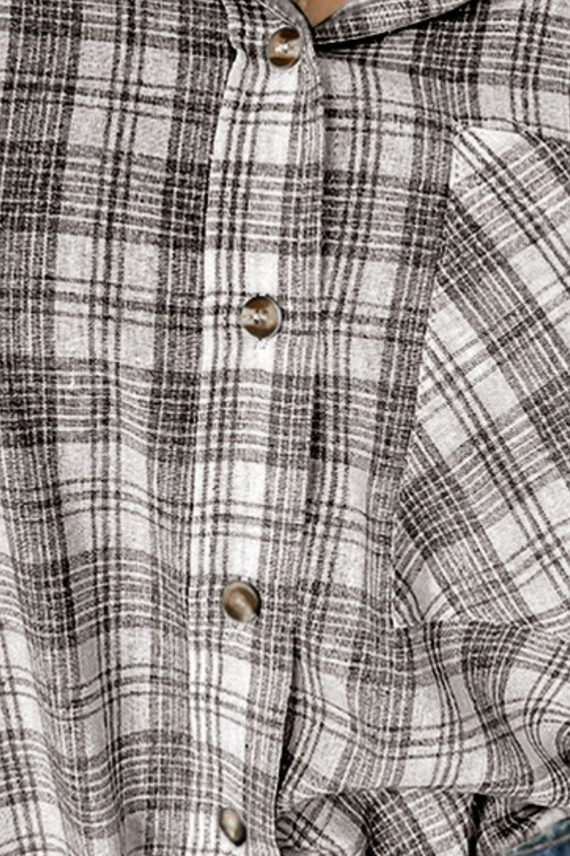 Drawstring Button Up Hooded Jacket - Outerwear