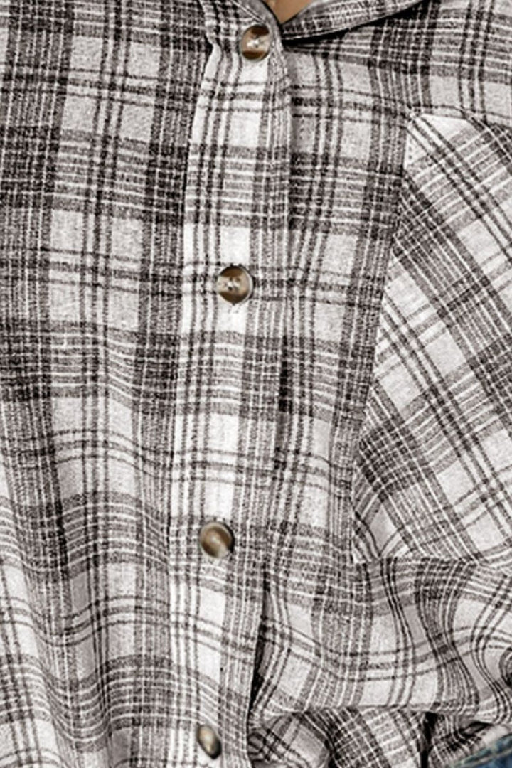 Drawstring Button Up Hooded Jacket - Outerwear