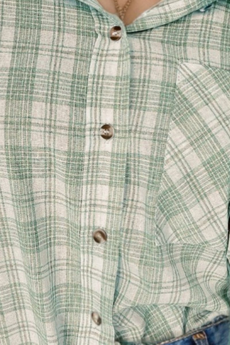 Drawstring Button Up Hooded Jacket - Outerwear